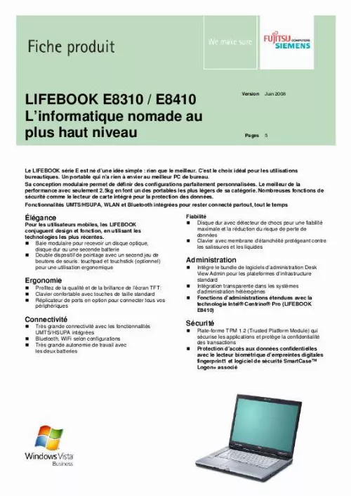 Mode d'emploi FUJITSU SIEMENS LIFEBOOK E8310