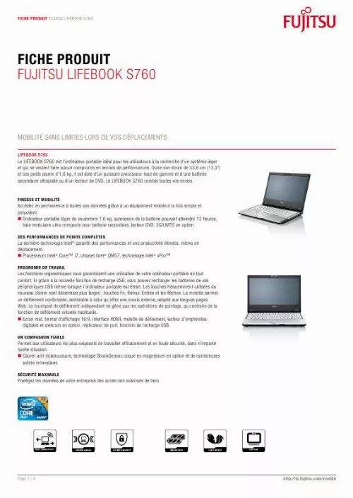 Mode d'emploi FUJITSU SIEMENS LIFEBOOK S760