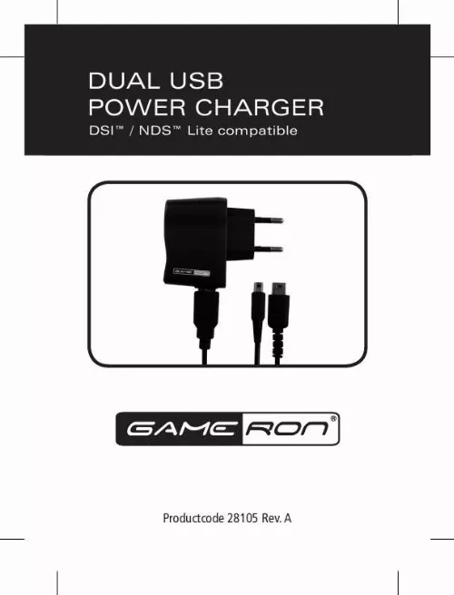 Mode d'emploi GAMERON DUAL USB POWER CHARGER DSI LITE COMPATIBLE