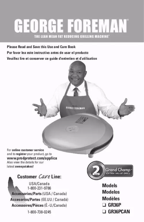 Mode d'emploi GEORGE FOREMAN GR36PCAN