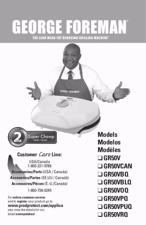 Mode d'emploi GEORGE FOREMAN GR50VBLQ