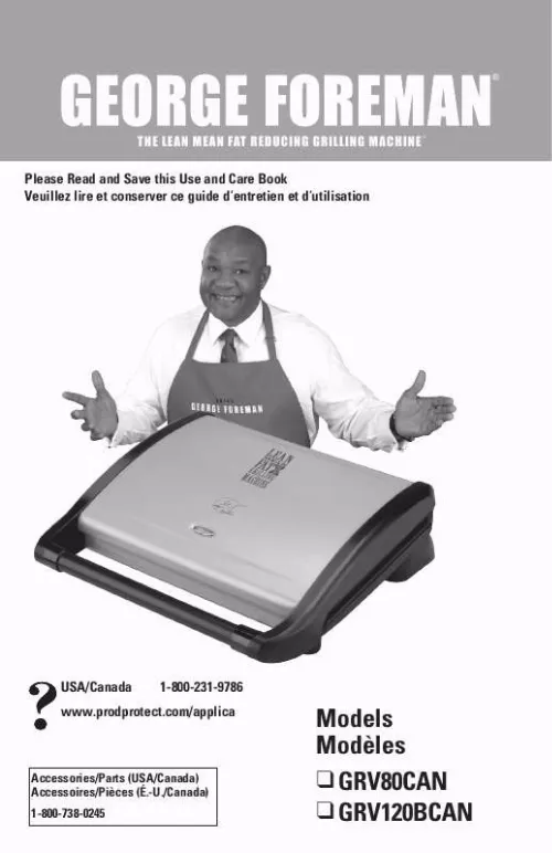 Mode d'emploi GEORGE FOREMAN GRV80CAN