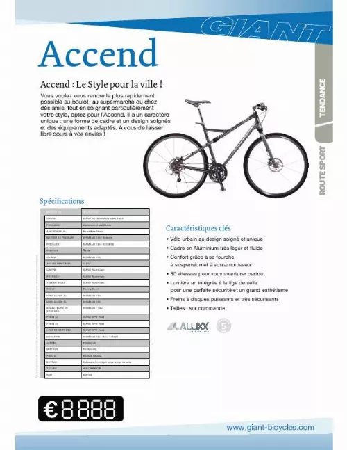 Mode d'emploi GIANT BICYCLES ACCEND
