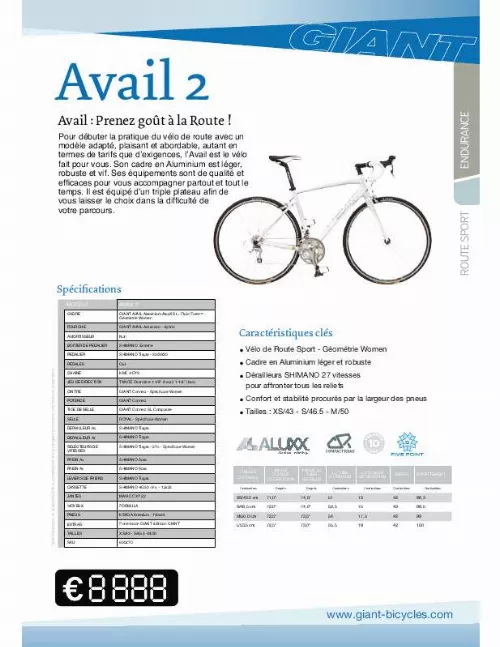 Mode d'emploi GIANT BICYCLES AVAIL 2