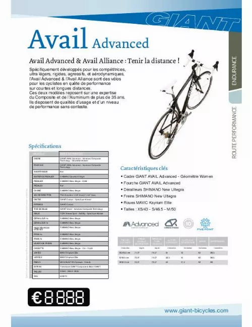 Mode d'emploi GIANT BICYCLES AVAIL ADVANCED