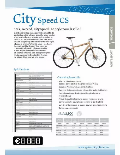 Mode d'emploi GIANT BICYCLES CITY SPEED CS