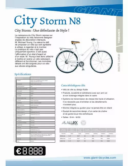 Mode d'emploi GIANT BICYCLES CITY STORM N8