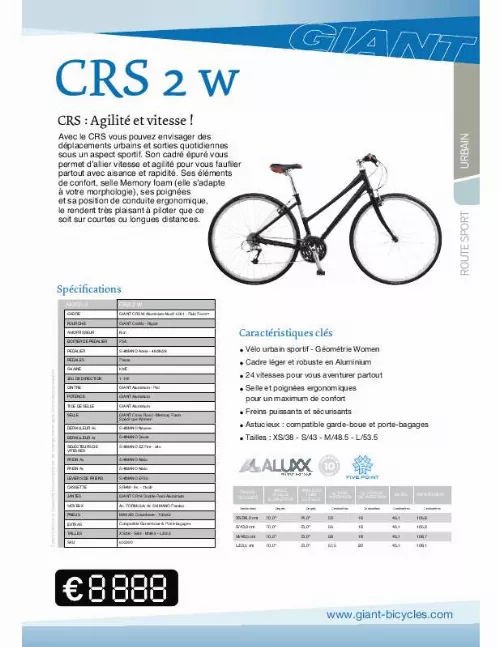 Mode d'emploi GIANT BICYCLES CRS 2 W