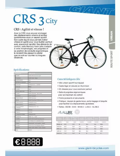 Mode d'emploi GIANT BICYCLES CRS 3 CITY