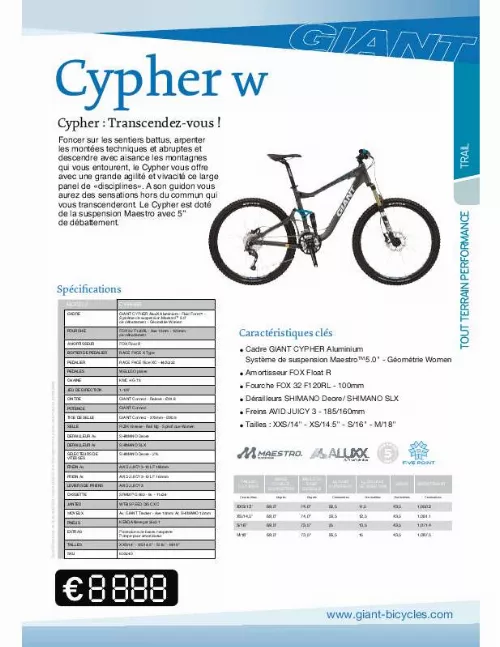 Mode d'emploi GIANT BICYCLES CYPHER W