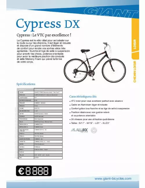 Mode d'emploi GIANT BICYCLES CYPRESS DX