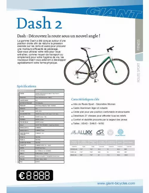 Mode d'emploi GIANT BICYCLES DASH 2