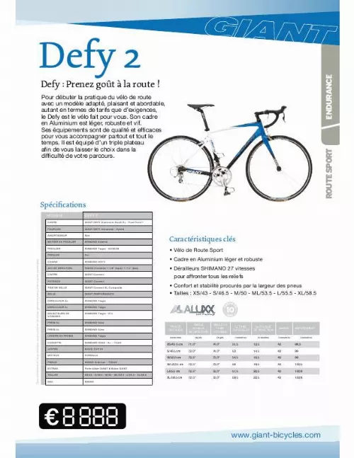 Mode d'emploi GIANT BICYCLES DEFY 2