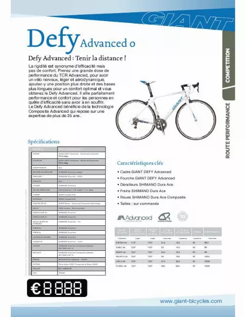 Mode d'emploi GIANT BICYCLES DEFY ADVANCED 0