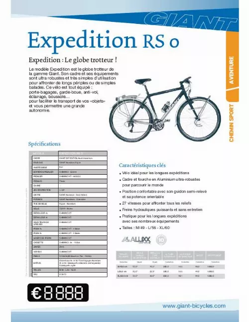 Mode d'emploi GIANT BICYCLES EXPEDITION RS 0