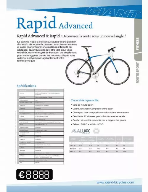 Mode d'emploi GIANT BICYCLES RAPID ADVANCED