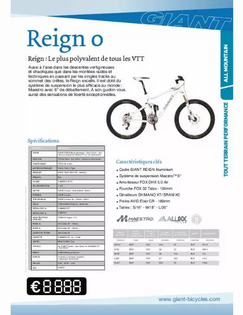 Mode d'emploi GIANT BICYCLES REIGN 0