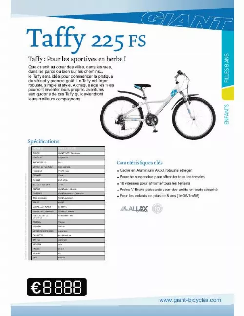 Mode d'emploi GIANT BICYCLES TAFFY 225 FS