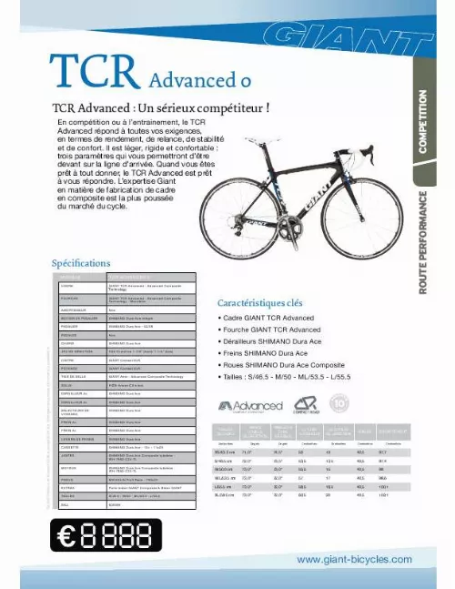 Mode d'emploi GIANT BICYCLES TCR ADVANCED 0
