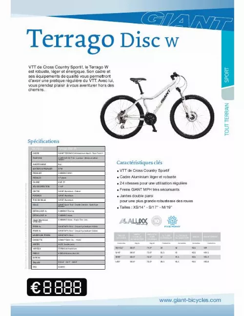 Mode d'emploi GIANT BICYCLES TERRAGO DISC W