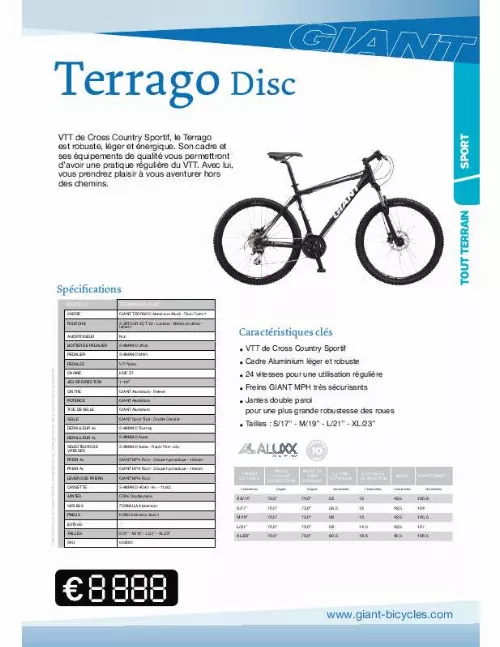Mode d'emploi GIANT BICYCLES TERRAGO DISC