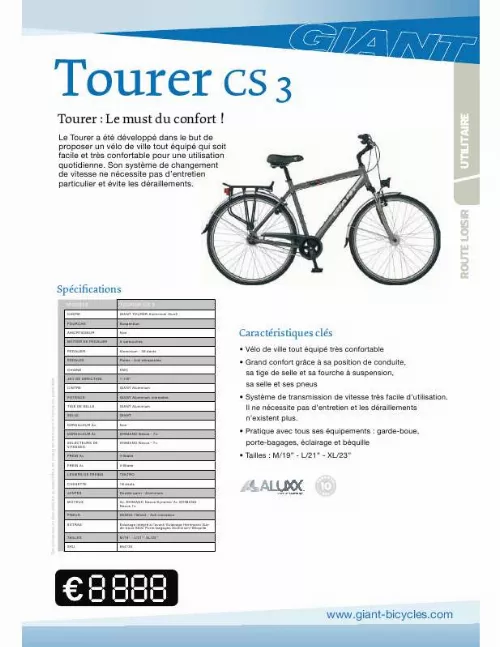 Mode d'emploi GIANT BICYCLES TOURER CS3