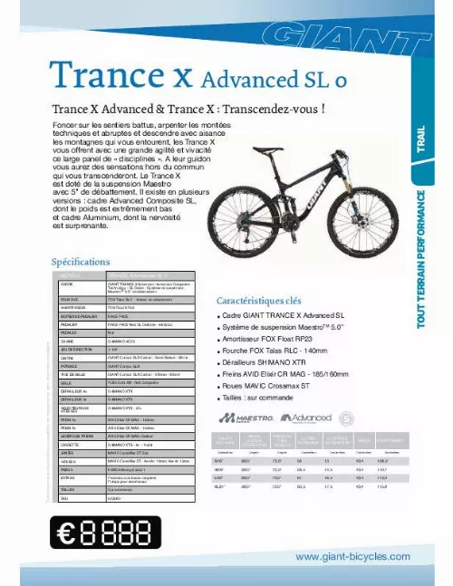 Mode d'emploi GIANT BICYCLES TRANCE X ADVANCED SL 0