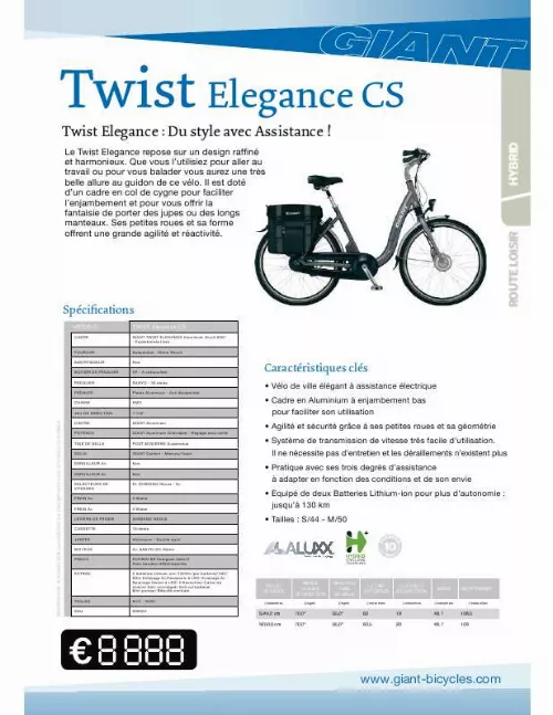 Mode d'emploi GIANT BICYCLES TWIST ELEGANCE CS
