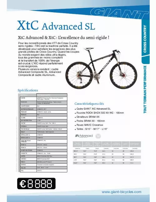 Mode d'emploi GIANT BICYCLES XTC ADVANCED SL