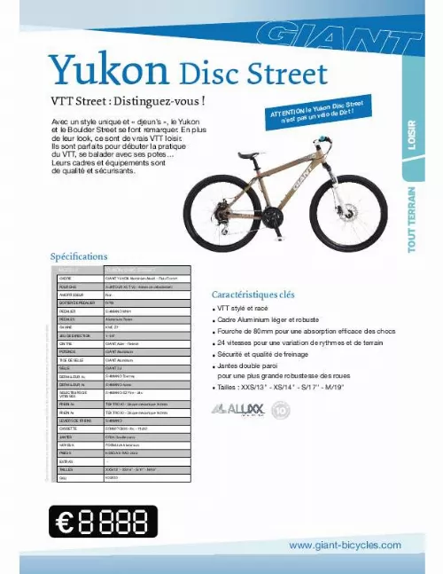 Mode d'emploi GIANT BICYCLES YUKON DISC STREET