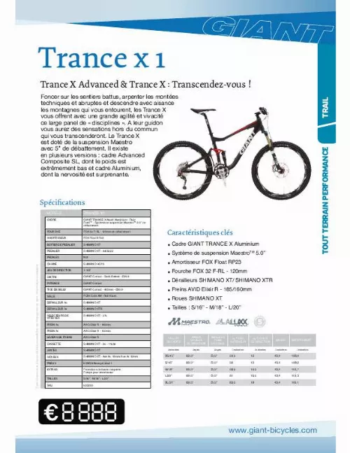 Mode d'emploi GIANT TRANCE X1