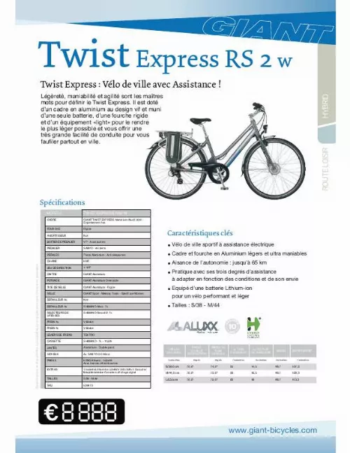 Mode d'emploi GIANT TWIST EXPRESS RS2 W