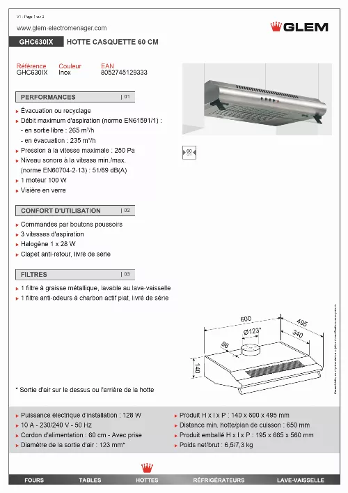 Mode d'emploi GLEM GHC630IX