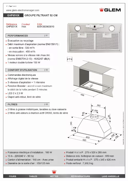 Mode d'emploi GLEM GHF651IX