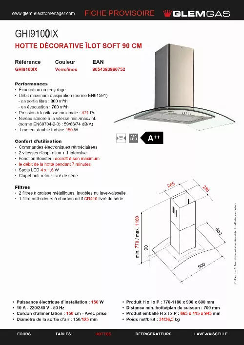 Mode d'emploi GLEM GHI9100IX