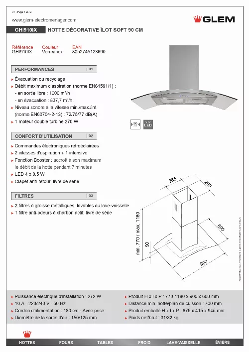 Mode d'emploi GLEM GHI910IX