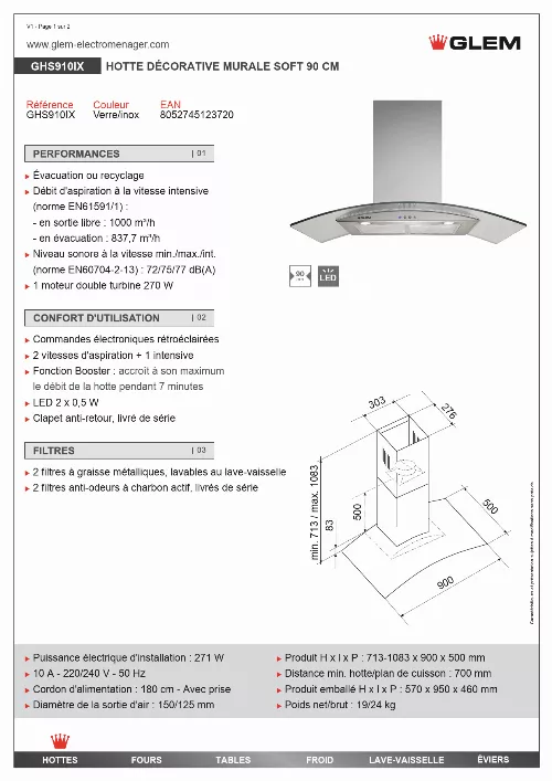 Mode d'emploi GLEM GHS910IX