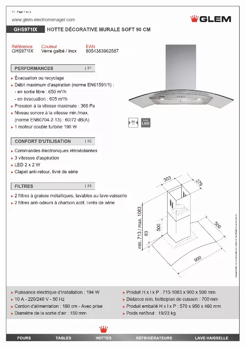 Mode d'emploi GLEM GHS971IX