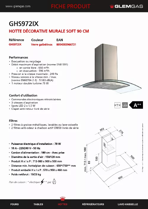 Mode d'emploi GLEM GHS972IX