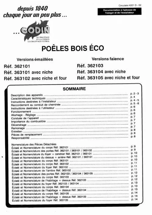 Mode d'emploi GODIN 363104 ECO