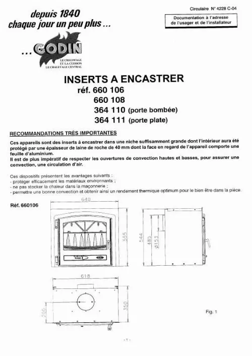 Mode d'emploi GODIN 364111 INSERT A ENCASTRER