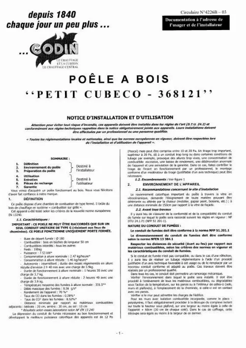 Mode d'emploi GODIN 368121 PETIT CUBECO