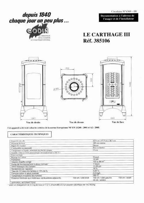 Mode d'emploi GODIN 385106 CARTHAGE III