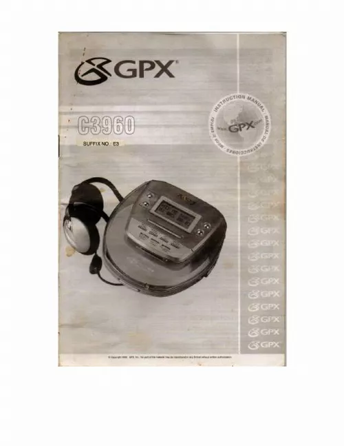 Mode d'emploi GPX PORTABLE CD MP3 PLAYER