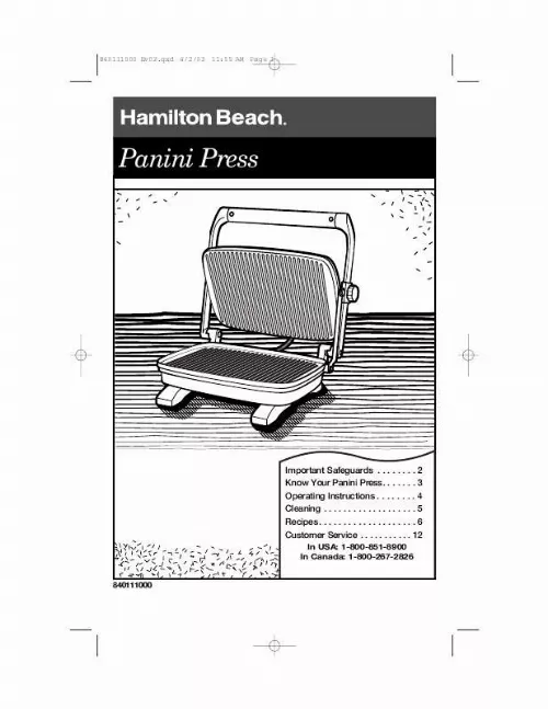 Mode d'emploi HAMILTON BEACH 25450