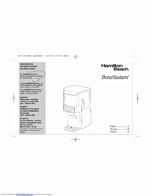 Mode d'emploi HAMILTON BEACH 48463