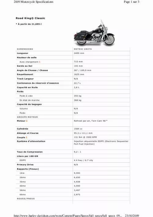 Mode d'emploi HARLEY-DAVIDSON ROAD KING CLASSIC