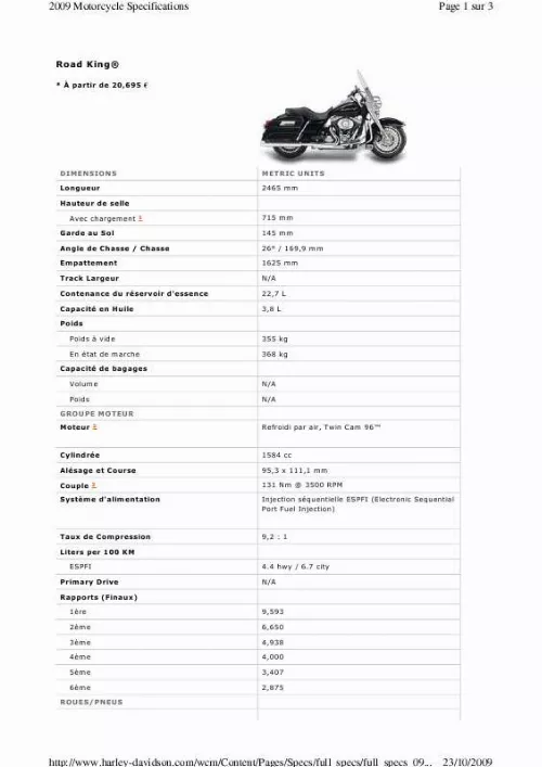 Mode d'emploi HARLEY-DAVIDSON ROAD KING