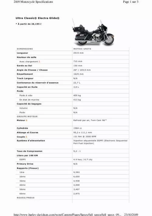 Mode d'emploi HARLEY-DAVIDSON ULTRA CLASSIC ELECTRA GLIDE