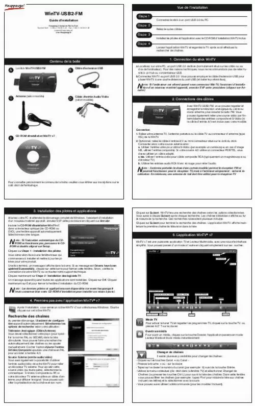 Mode d'emploi HAUPPAGE WINTV-USB2 STICK